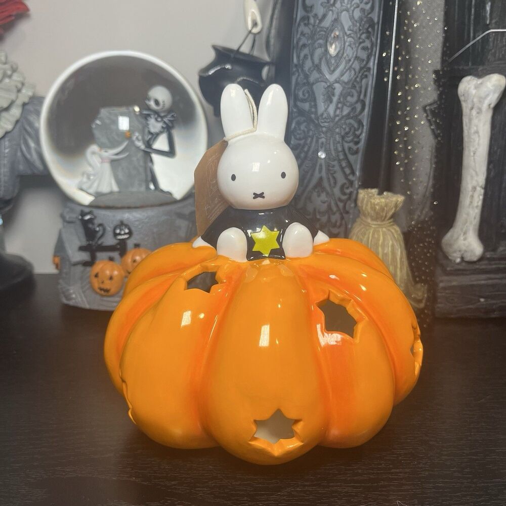 New Blue Sky Clayworks Miffy On Halloween Pumpkin Tea light Candle Holder